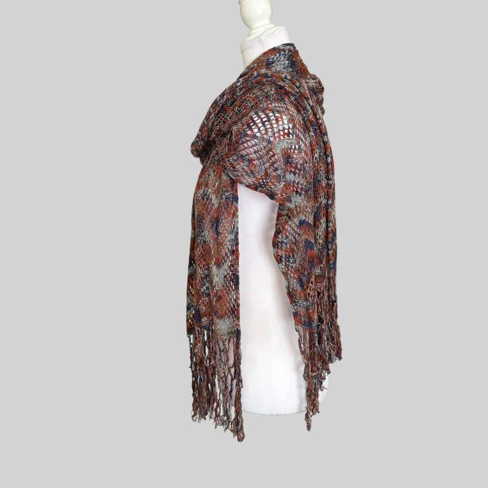 Handmade Crochet Scarf Brown Blue Large